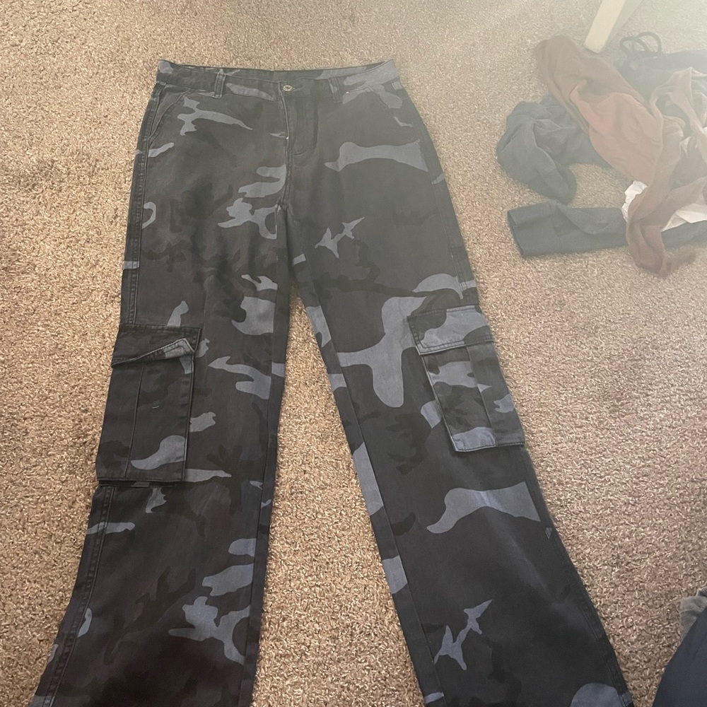 Shein low rise cargo blue camo pant